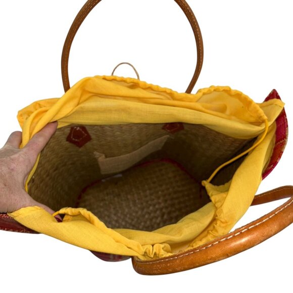 Madagascar raffia Desert sun yellow orange stripe tote bag - Picture 2 of 6